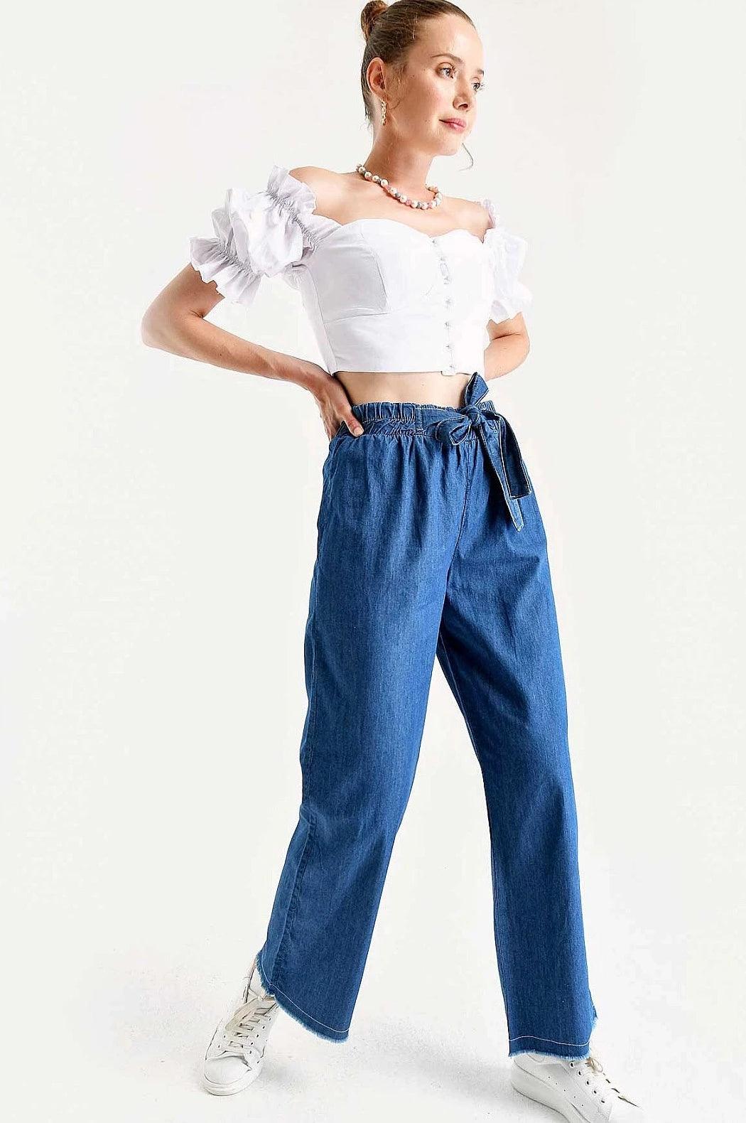 Weekend Bargains to Indulge In Wide Leg High Waist Womens Pants - Dark Blue