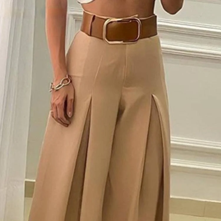 Super Bargain Piera Vintage High Waist Folded Wide Leg Pants