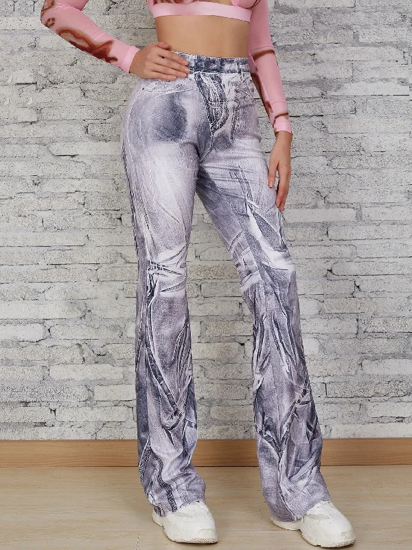 Low Prices BerriesJam - High Waist Silky Unique Ruched Shadow Print Pants