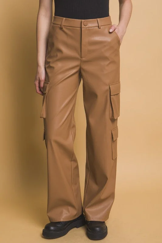 Clearance Sale Love Tree PU Leather Cargo Pants