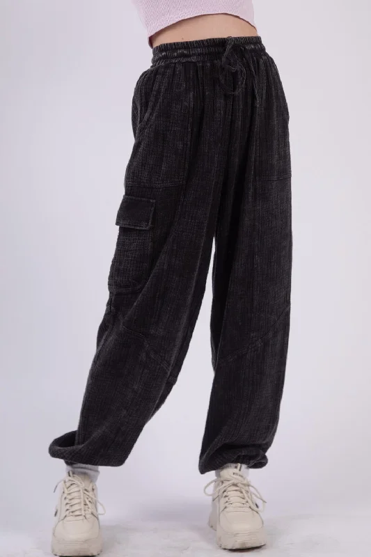 Overstock VERY J Washed Woven Crinkle Gauze Drawstring Pants