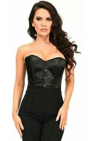 Lavish Black Satin Overbust Corset w/Busk Closure