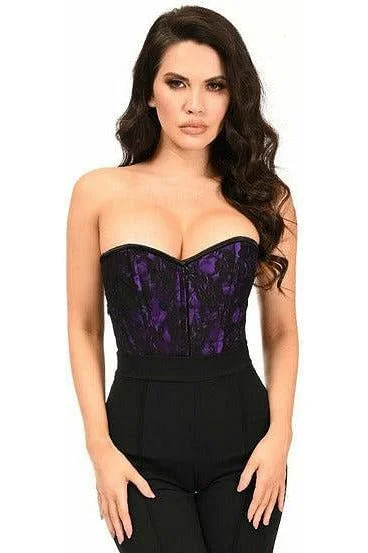 Lavish Purple Lace Front Zipper Corset