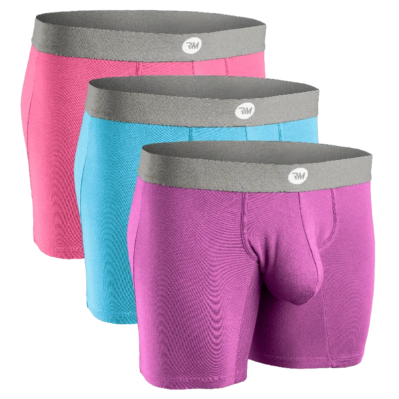 Modal 7in Boxer Briefs No Fly 3pk Red/Purple/Sky Blue