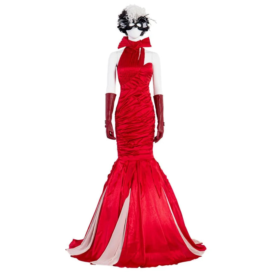 Movie Cruella Estella Cruella de Vil Red Dress Cosplay Costume C00488