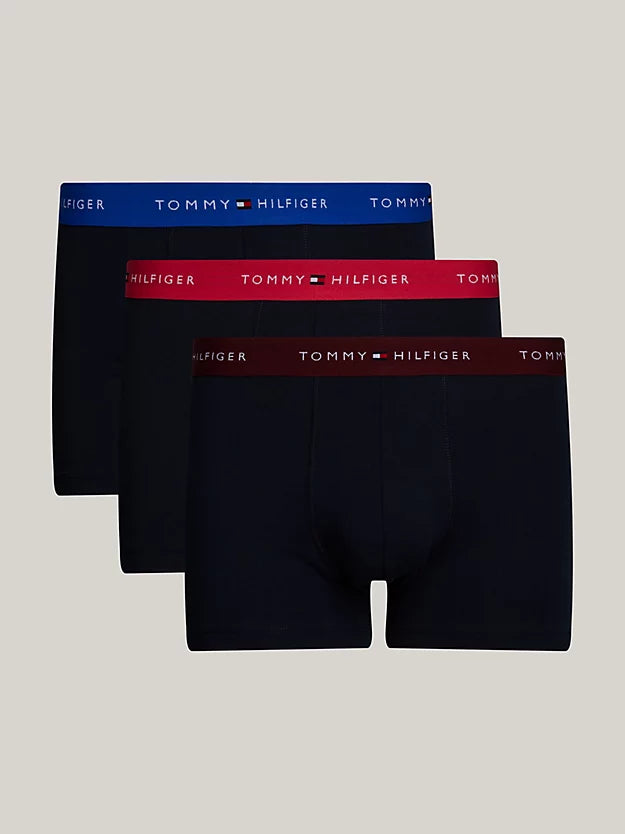 Tommy Hilfiger 3 Pack Essential Logo Waistband Trunks - Pink Heart/Bright Blue/Deep Rouge