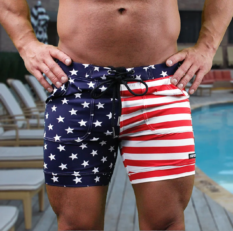 USA Flag Mens Sexy Swim Trunk Surf Short by NEPTIO®