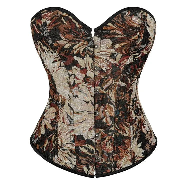 Women's Gothic Plunging Floral Embroidered Overbust Corset