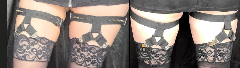 Y front Y back 1 leg strap garters with spikes