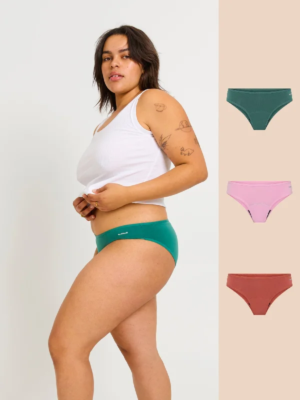 Basic Cheeky Bikini 3 Pack Moderate-Heavy Candy/Cedar/Jungle