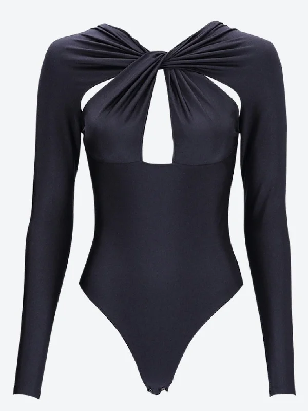 Twisted cut-out jersey bodysuit