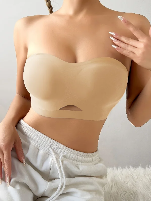 Solid Color Seamless Cutout Sexy Strapless Push-Up Bra Beige