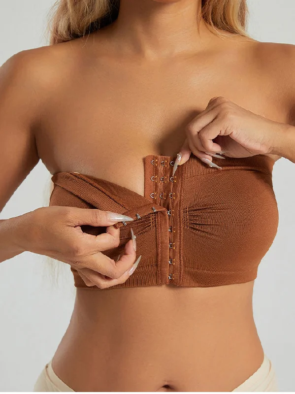 Women's Front Closure Strapless Bra Brown